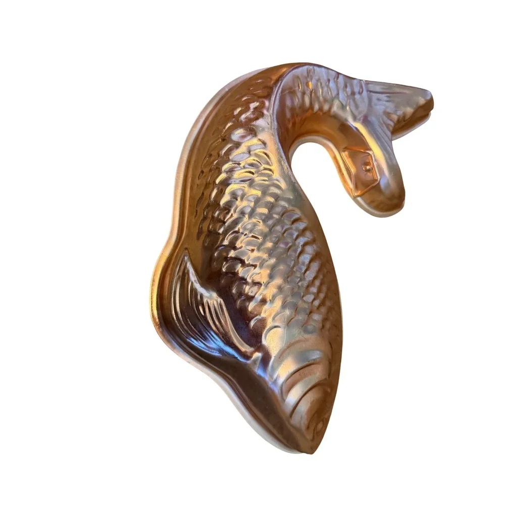 Vintage Copper Fish Mold Decorative Kitchen Wall Hanging Koi Carp Gelatin Pan